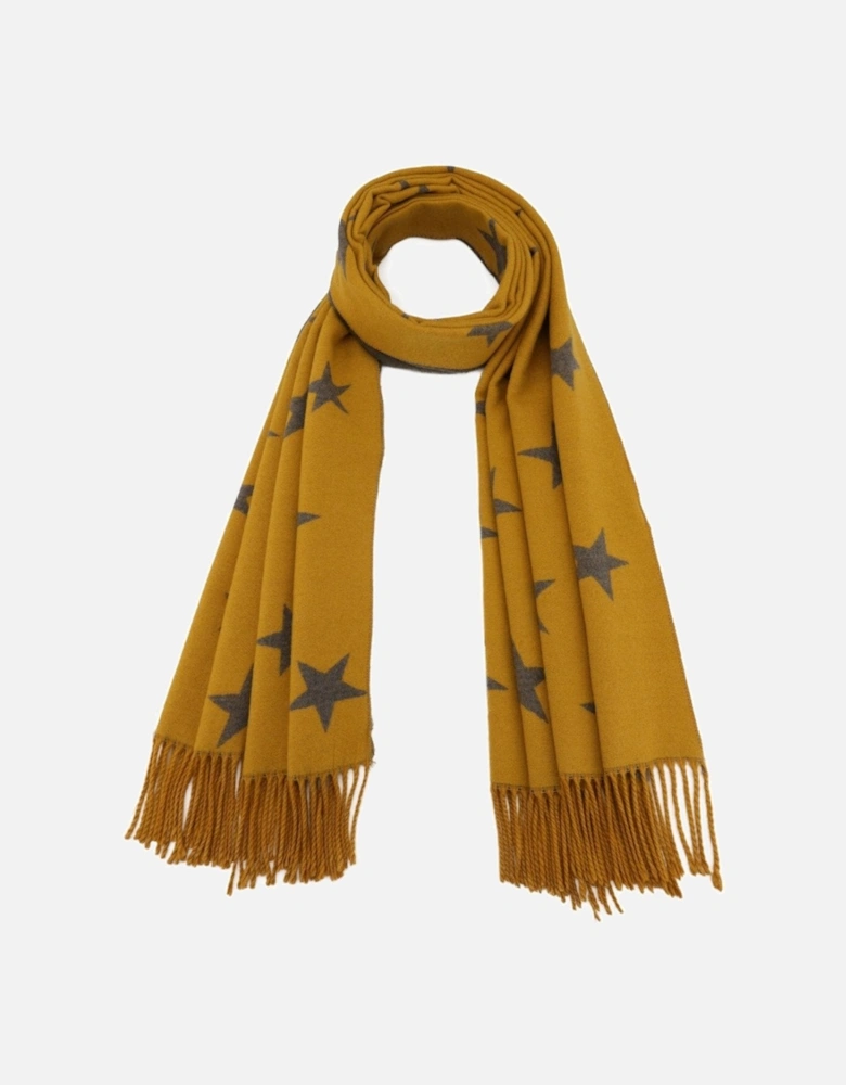 Yellow Cashmere and Silk Blend Star Design Scarf Wrap