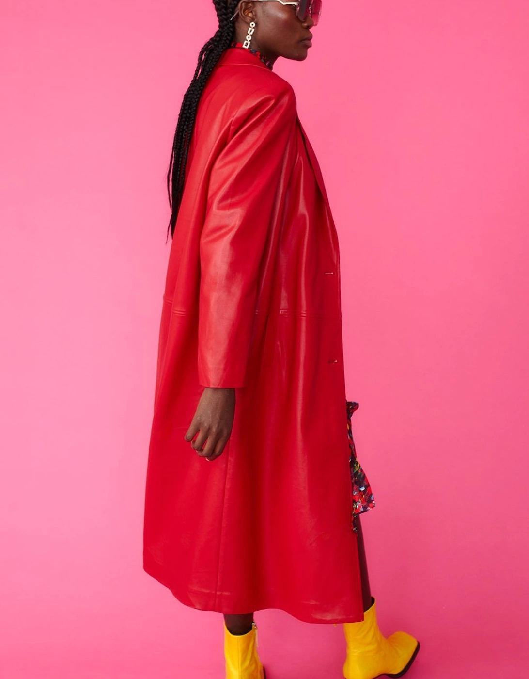 Red Eco Leather Trench Coat