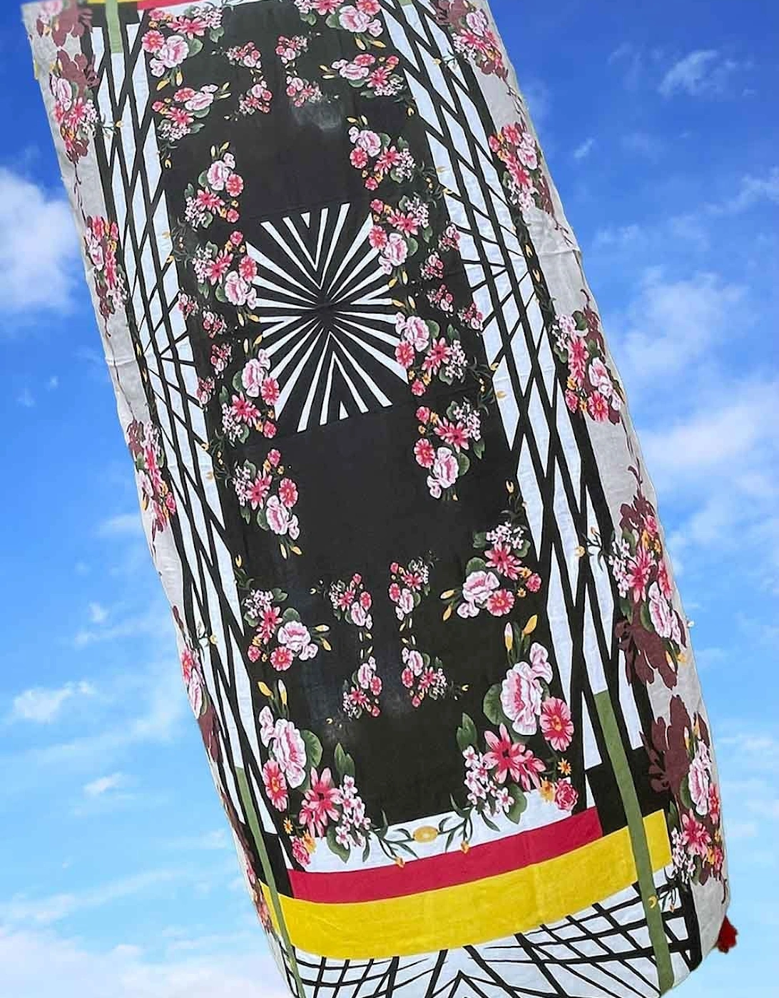 Cashmere and Silk Blend Oriental Print Tassel Sarong Wrap