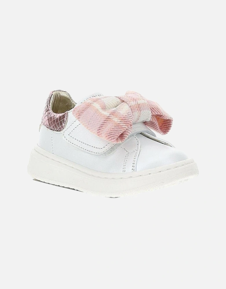 Girls Cream & Pink Bow Trainers