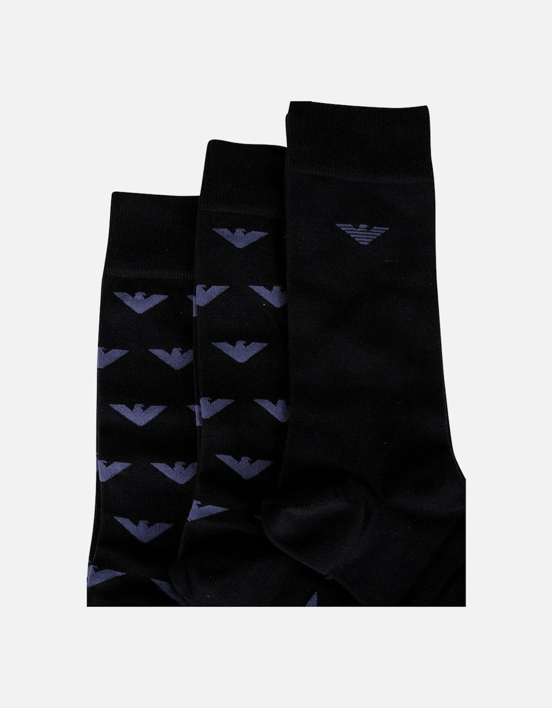 Cotton 3-Pair Navy Logo Socks