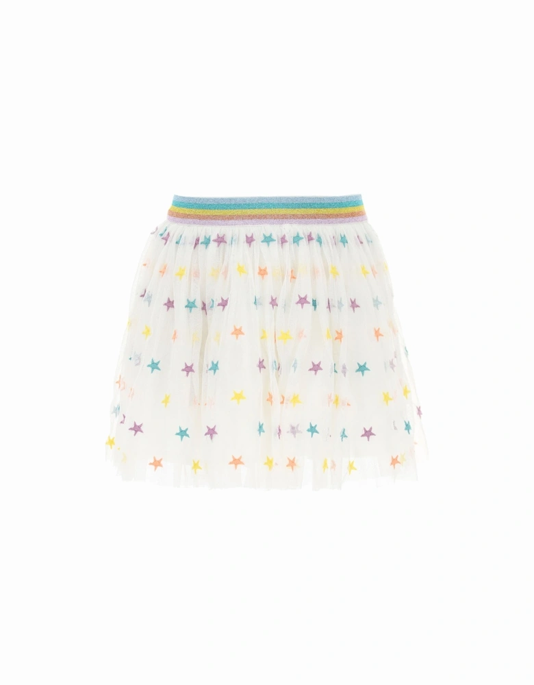 Girls Rainbow and Star Print Skirt White