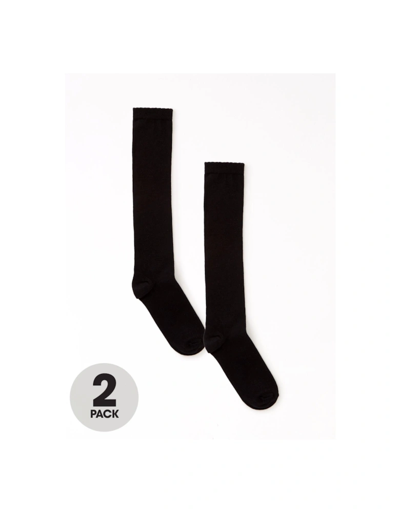 Girls 2 Pack Over The Knee Socks - Black