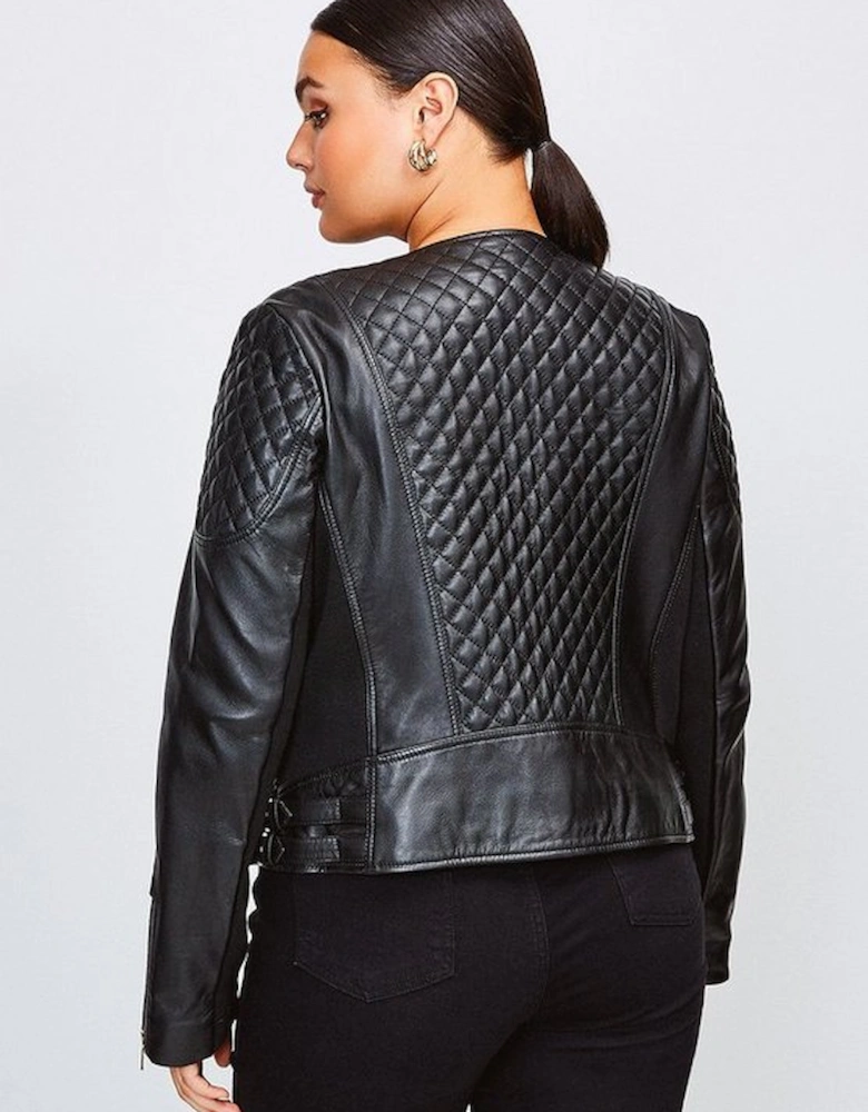 Plus Size Leather Quilted Jacket