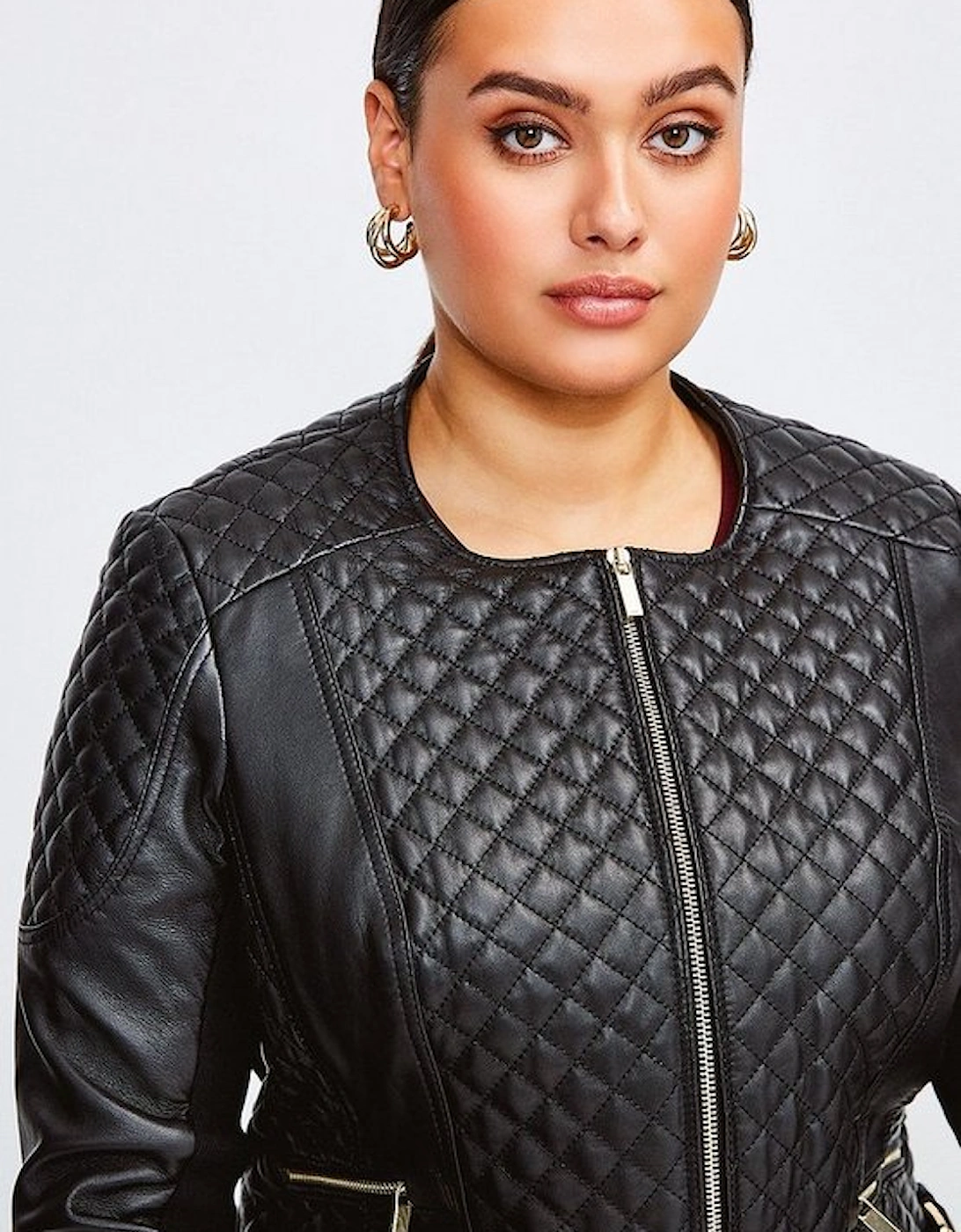 Plus Size Leather Quilted Jacket