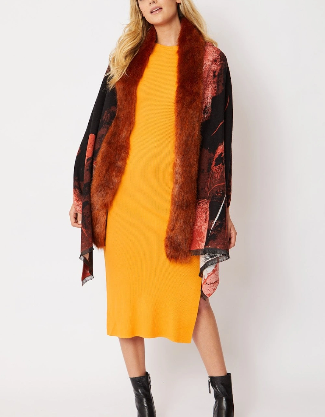Red Wool Wrap with Faux Fur, 4 of 3