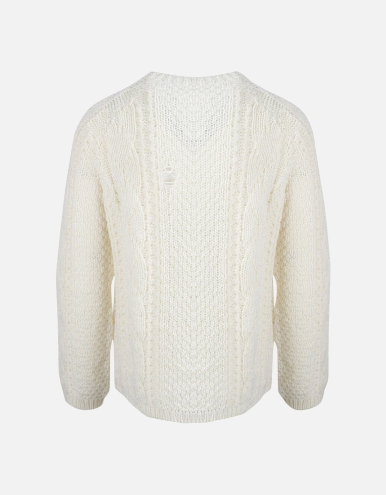 Mens Distressed Cable Knit Jumper Cream