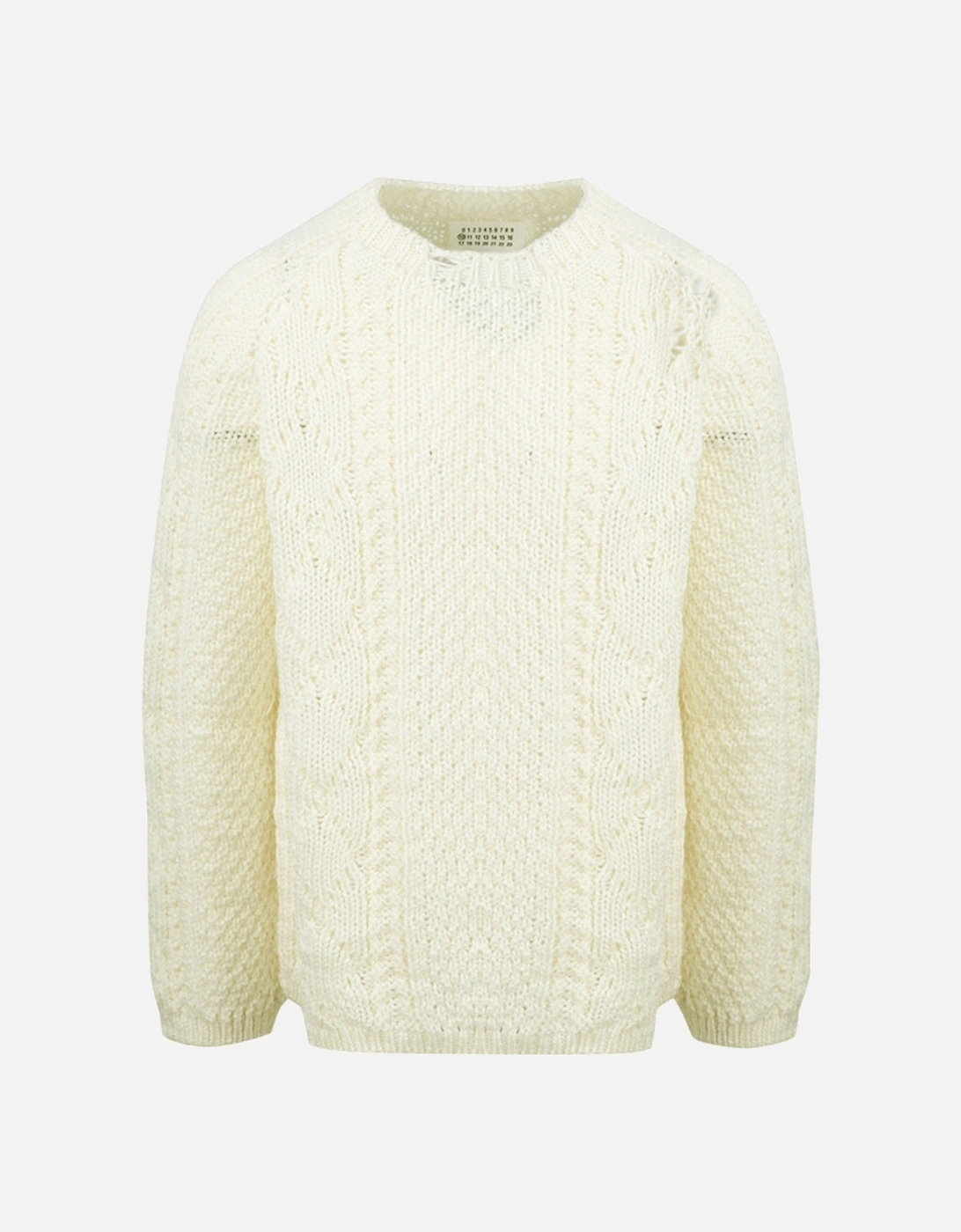 Mens Distressed Cable Knit Jumper Cream, 3 of 2