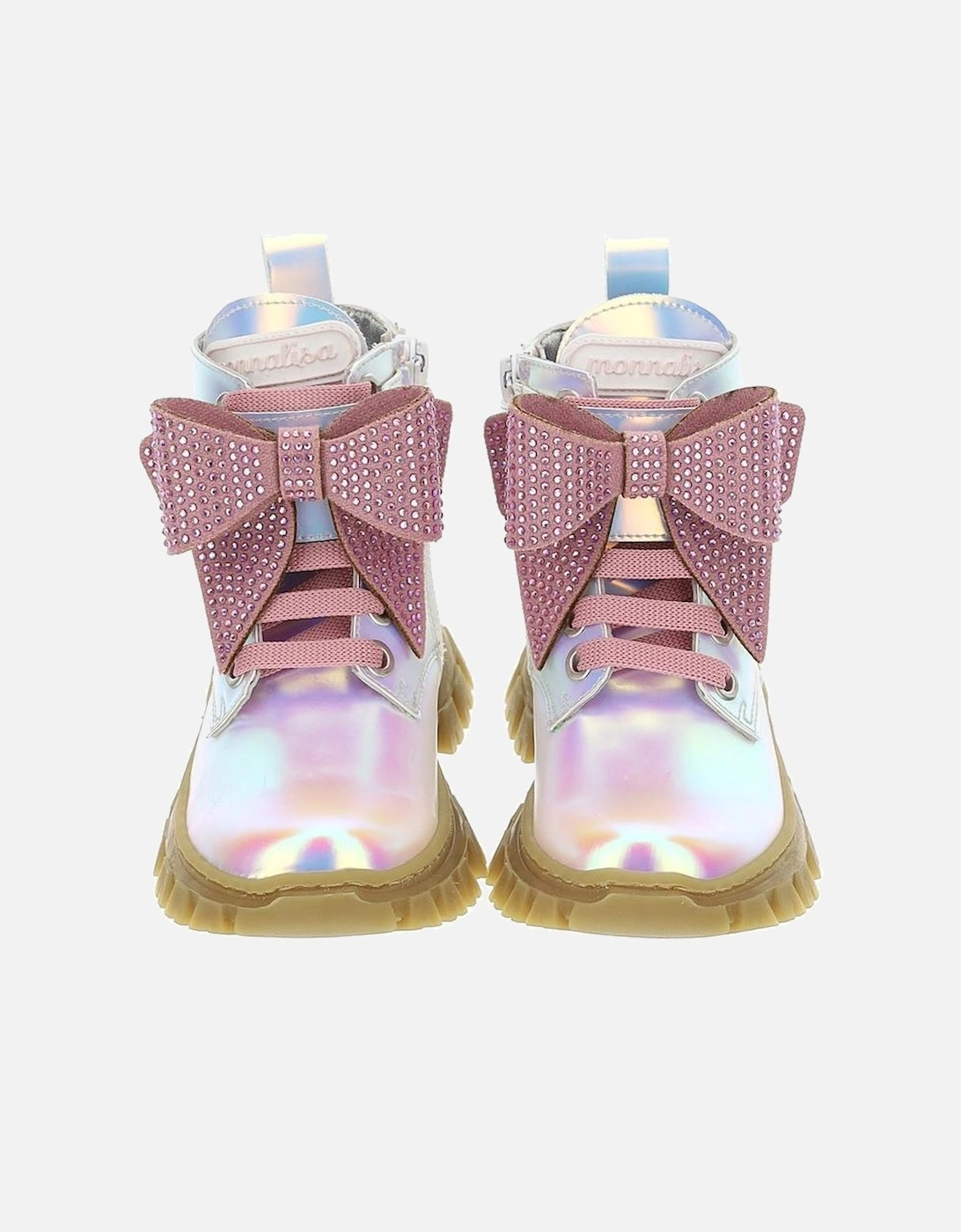 Girls Shiny Combat Boots With Rhinestones