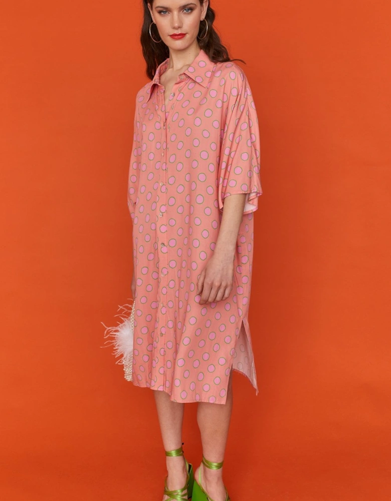 Sustainable Rose Petal Polka Dot Shirt Dress