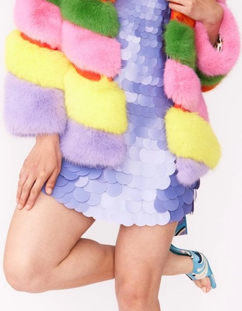 Gaga Faux Fur Striped Rainbow Coat