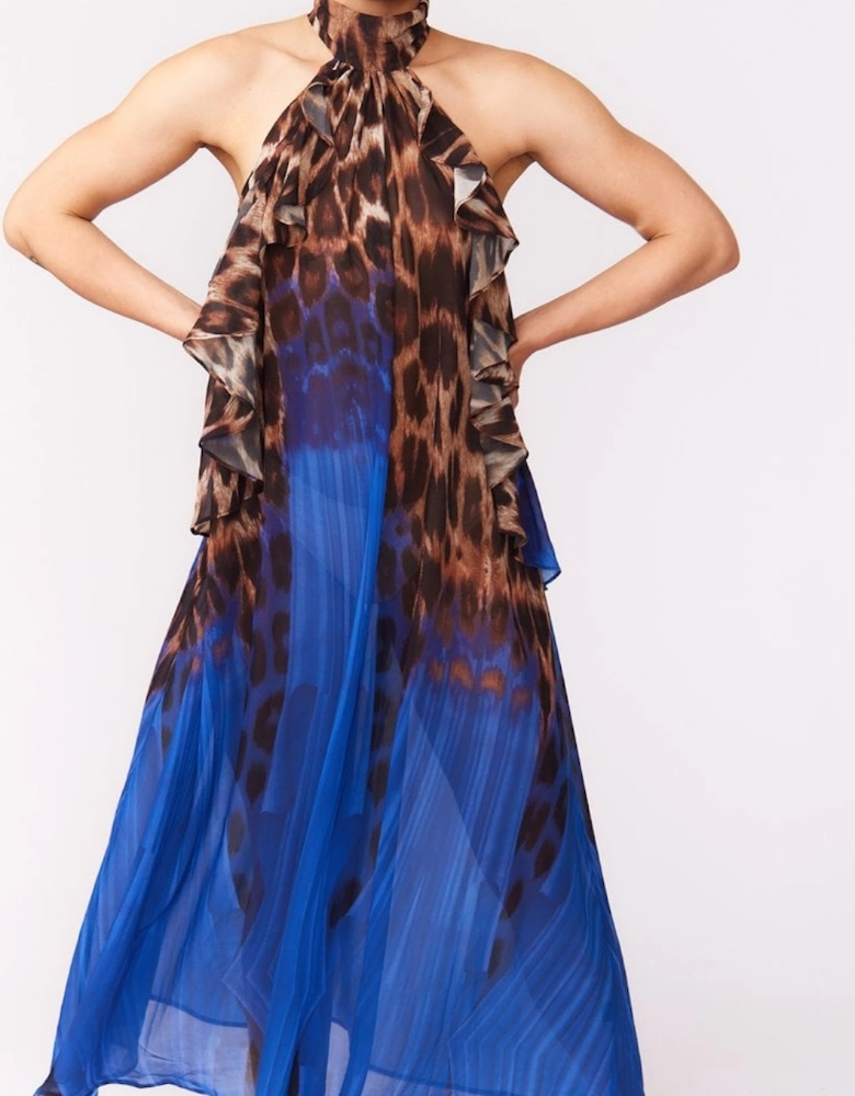 Silk Blend Animal Print Maxi Dress