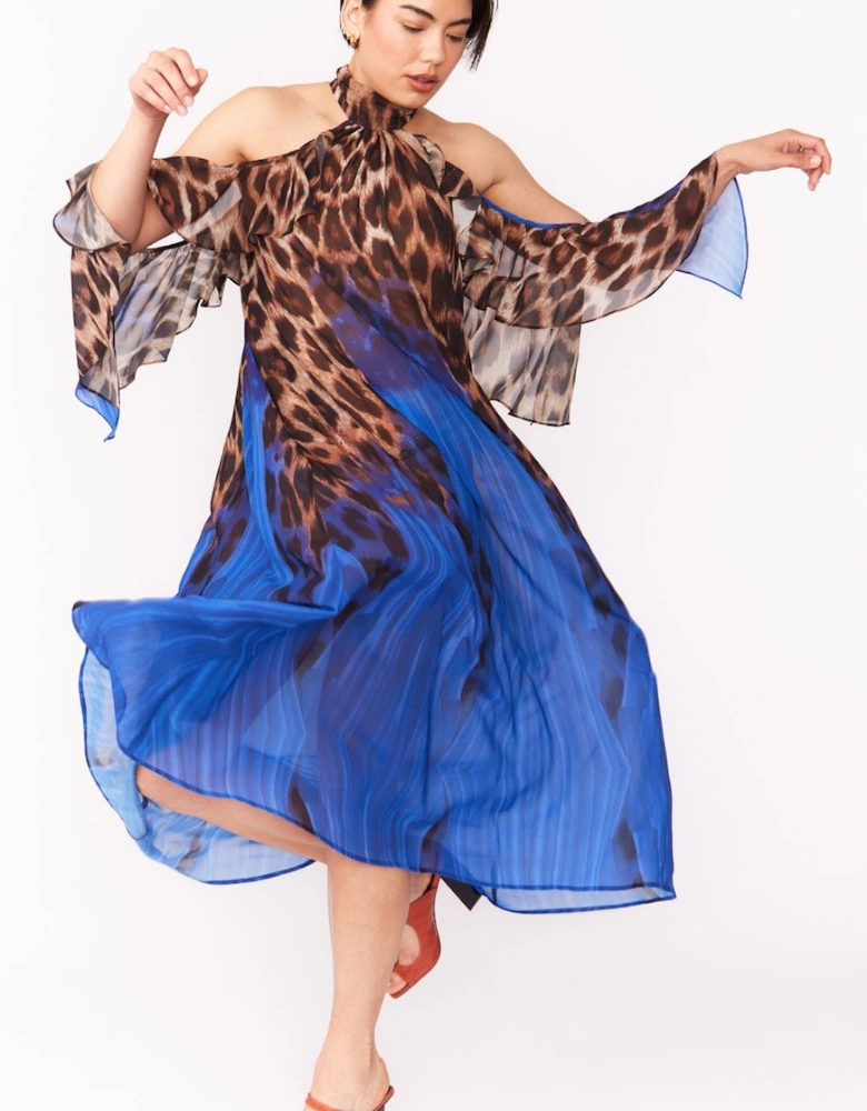 Silk Blend Animal Print Maxi Dress