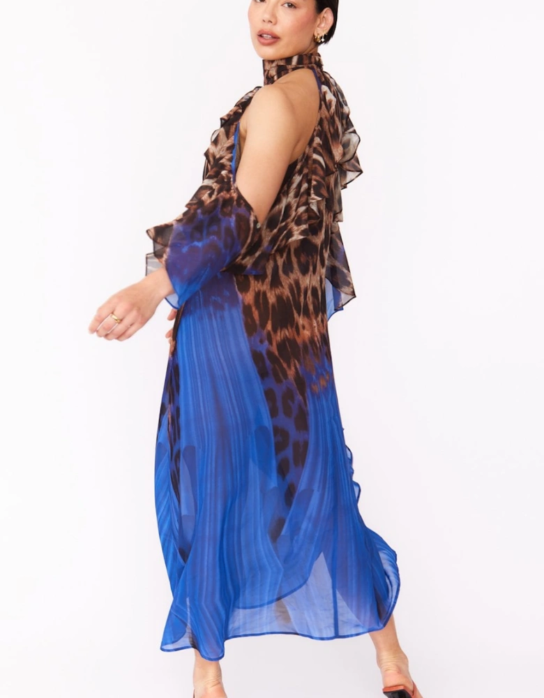 Silk Blend Animal Print Maxi Dress