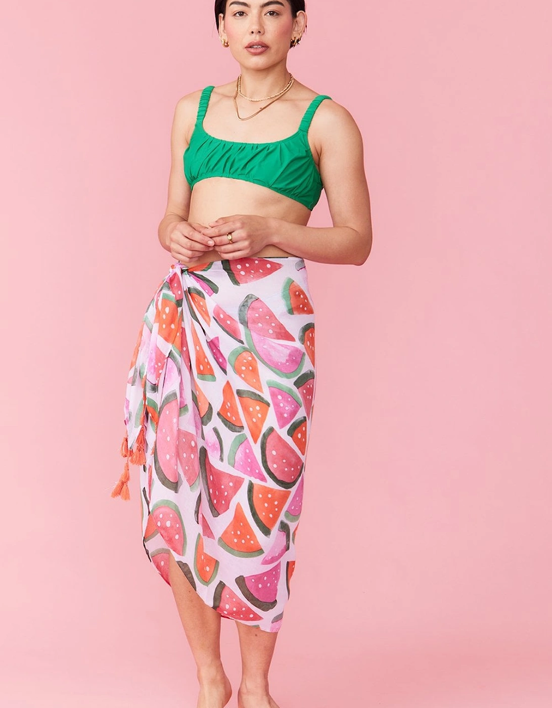 Cashmere and Silk Blend Water Melon Print Tassel Sarong Wrap, 4 of 3