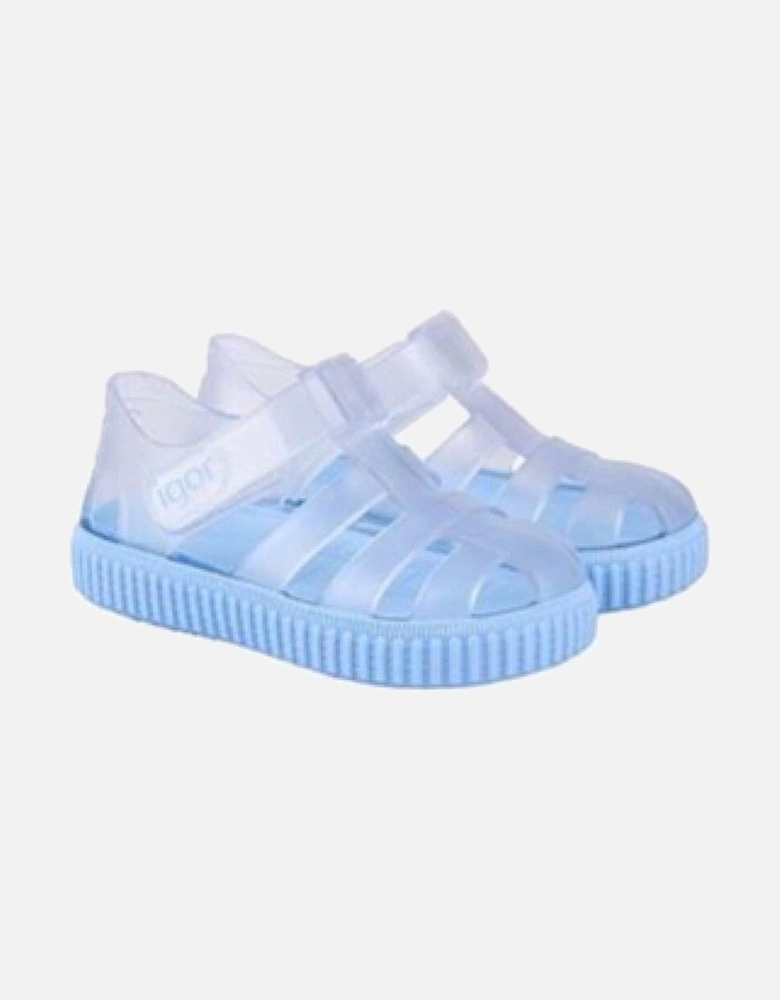Blue Ribbed Velcro Sandals