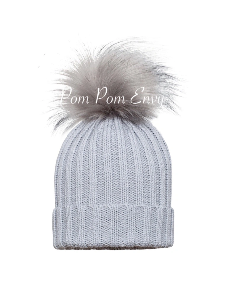 Grey Single Pom Ribbed Hat