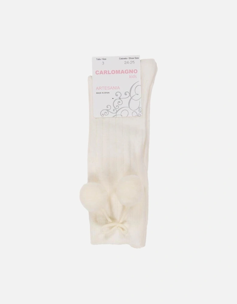 Ivory Knee High Pom Pom Socks