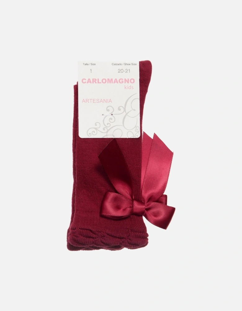 Wine Knee High Bow Socks