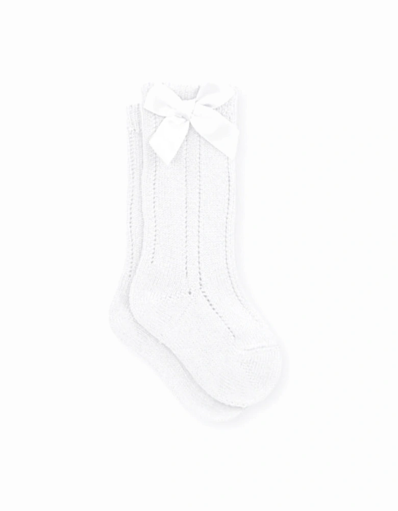 White Bow Knee Socks