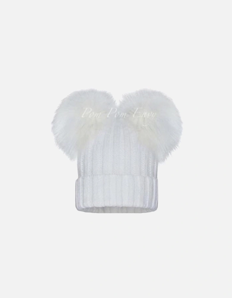White Double Pom Ribbed Hat