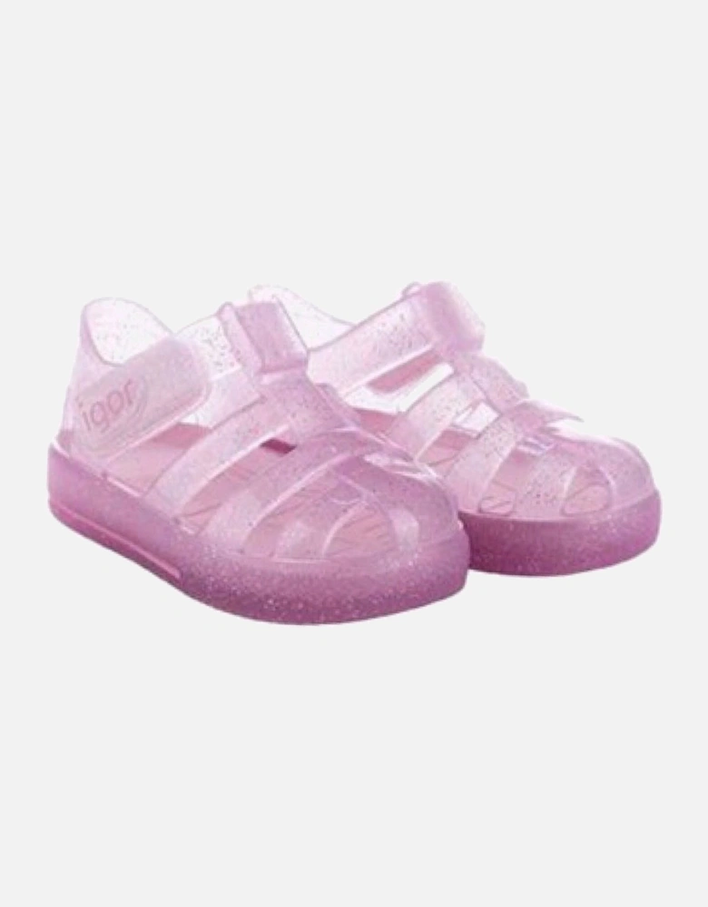 Pink Glitter Velcro Sandals