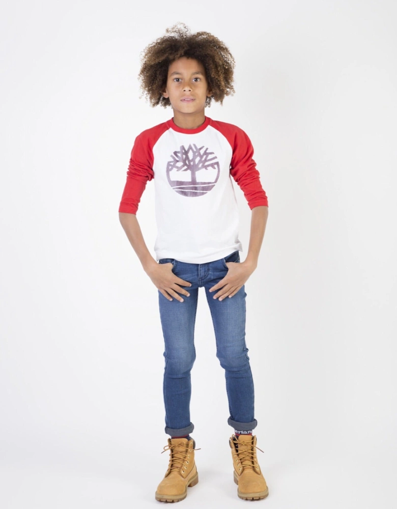 Red and White Long Sleeve T-Shirt