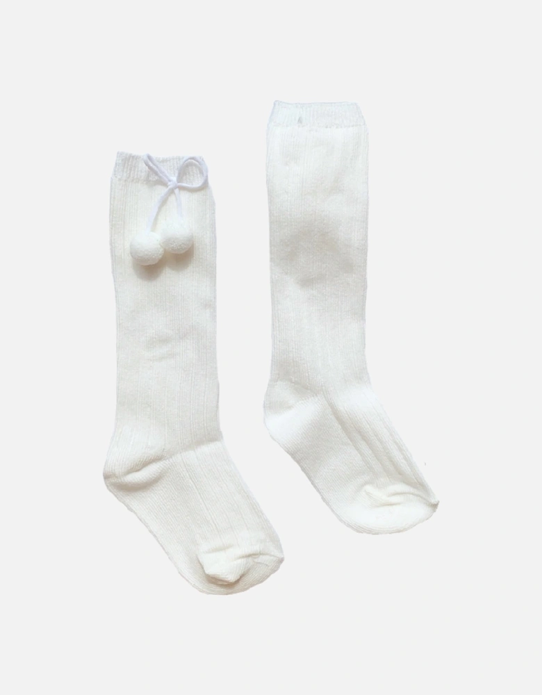 Ivory Pom Pom Knee High Socks