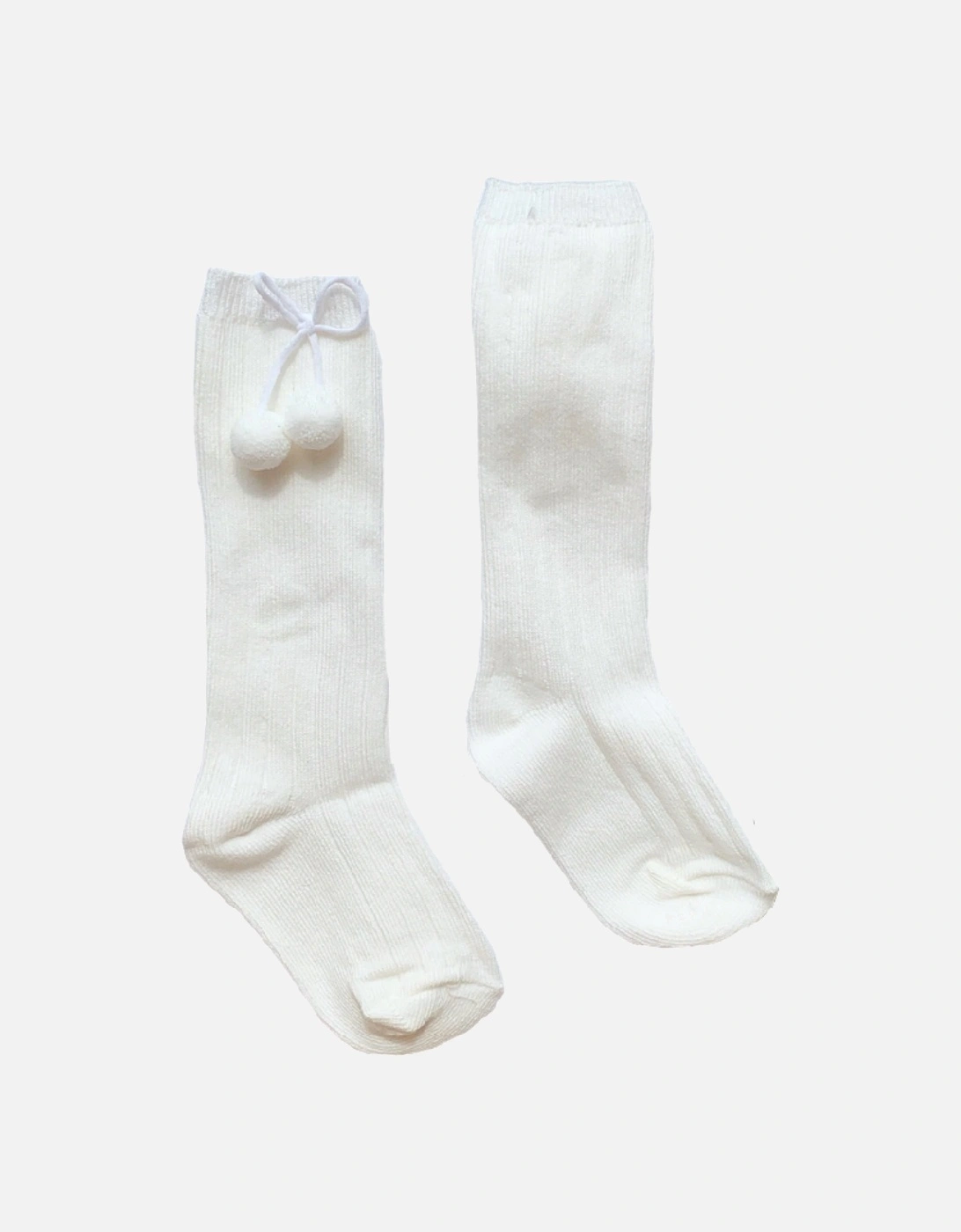 Ivory Pom Pom Knee High Socks, 2 of 1