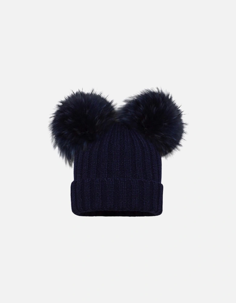 Navy Double Pom Ribbed Hat