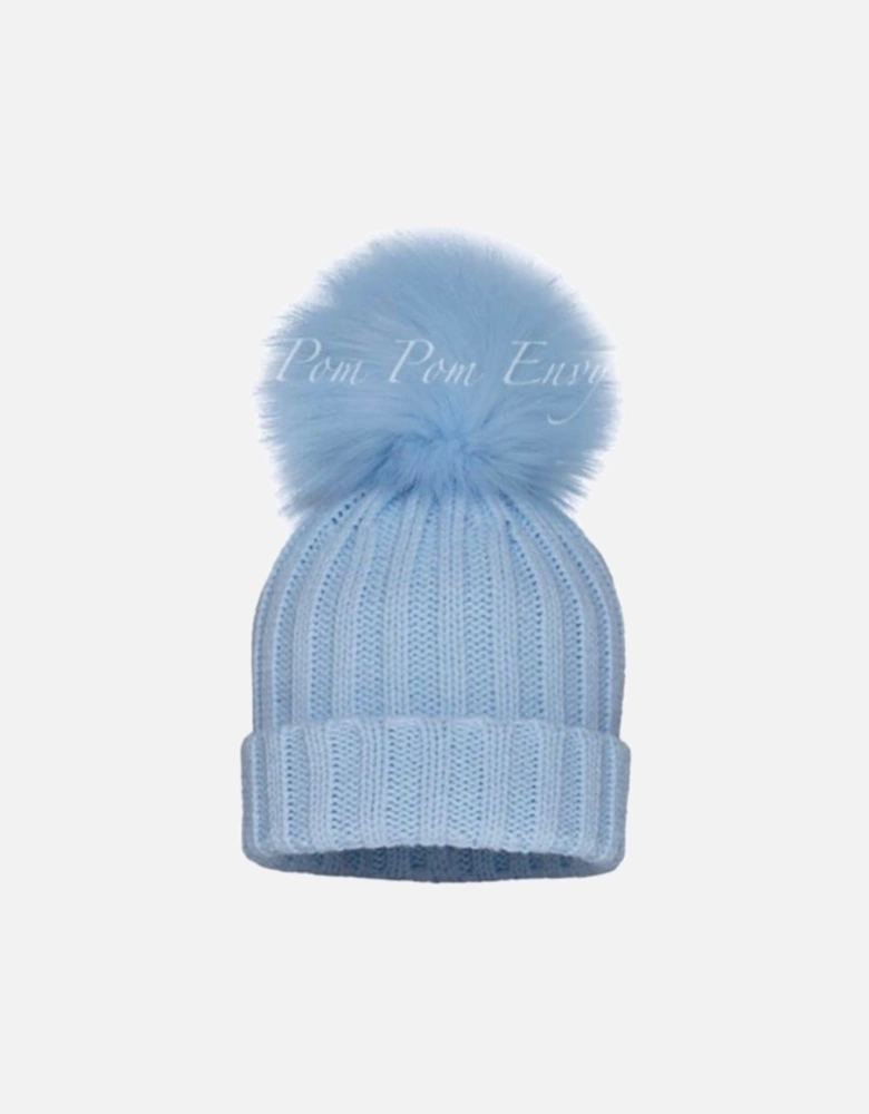 Blue Single Pom Ribbed Hat