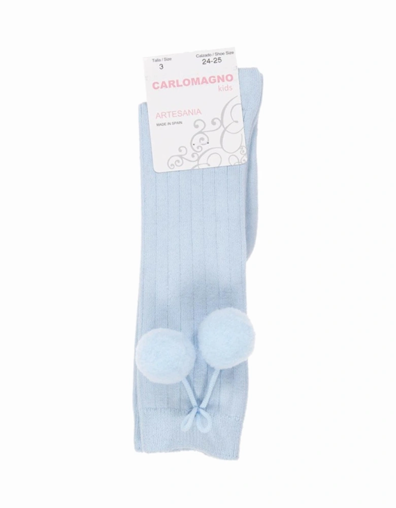 Sky Blue Knee High Pom Pom Socks