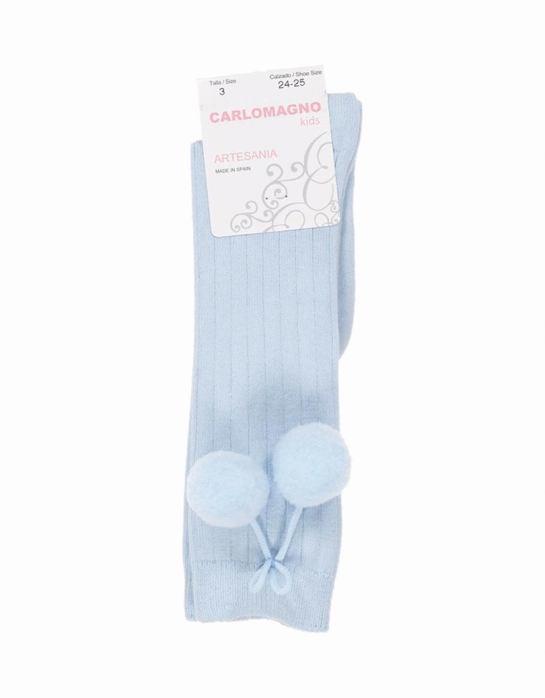 Sky Blue Knee High Pom Pom Socks, 2 of 1