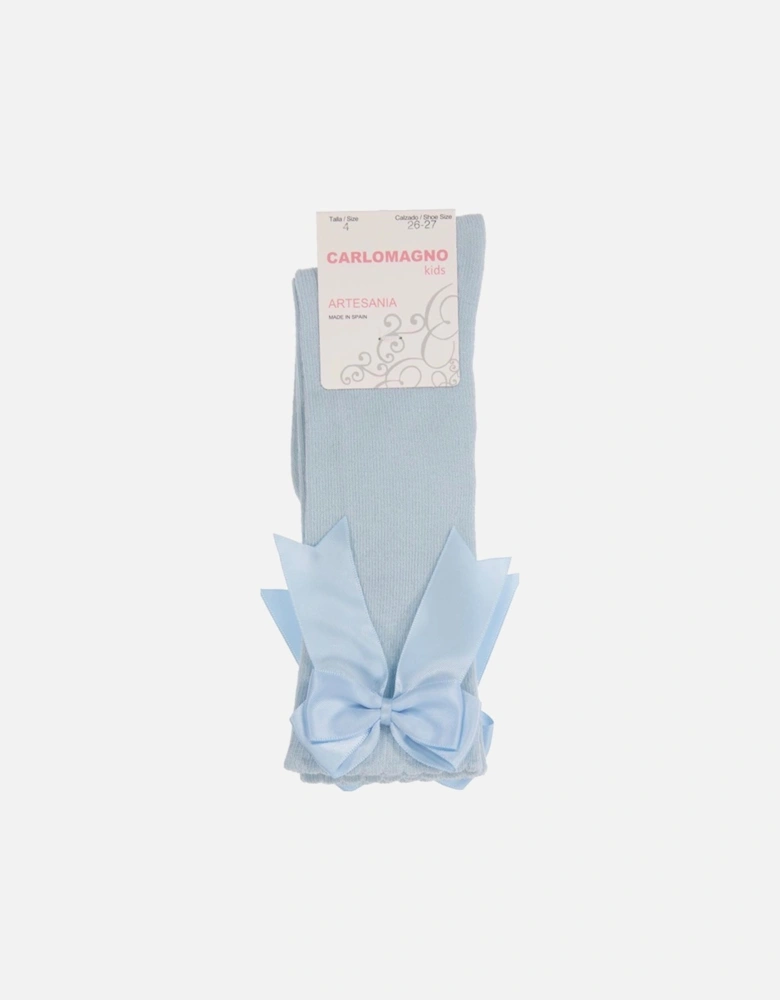 Sky Blue Knee High Bow Socks