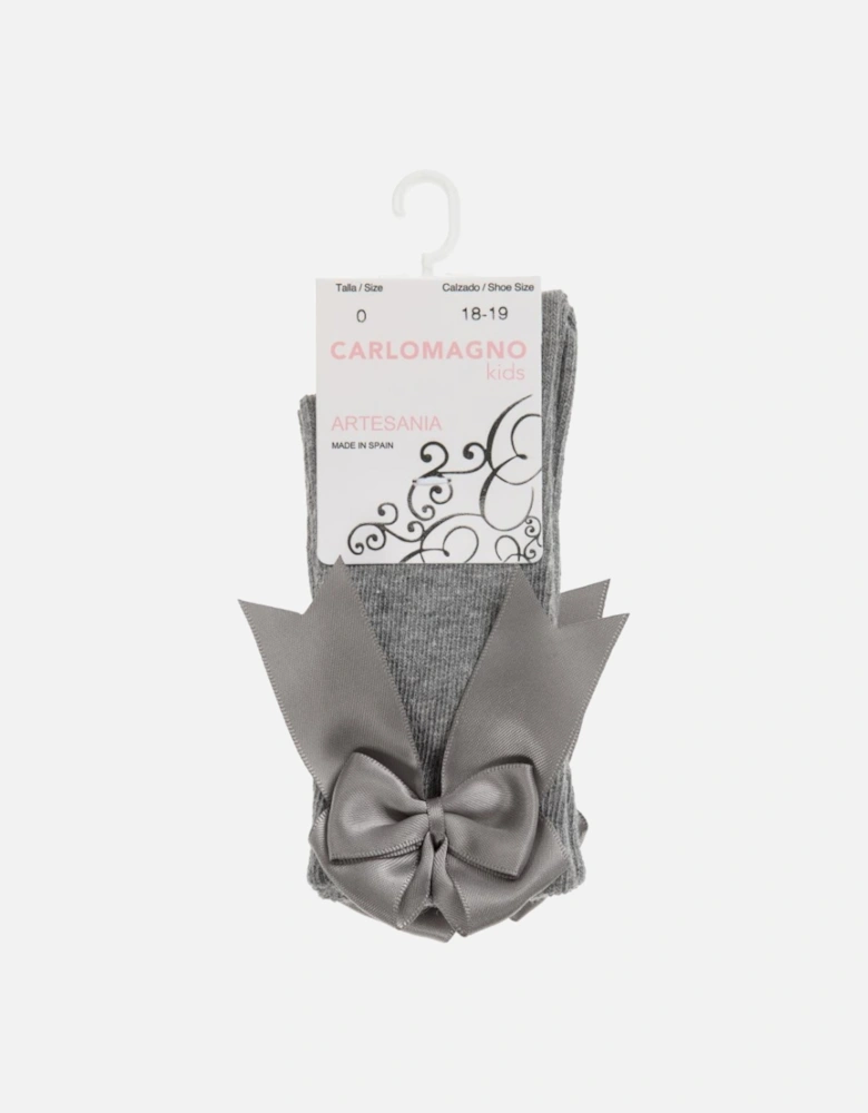 Grey Knee High Bow Socks