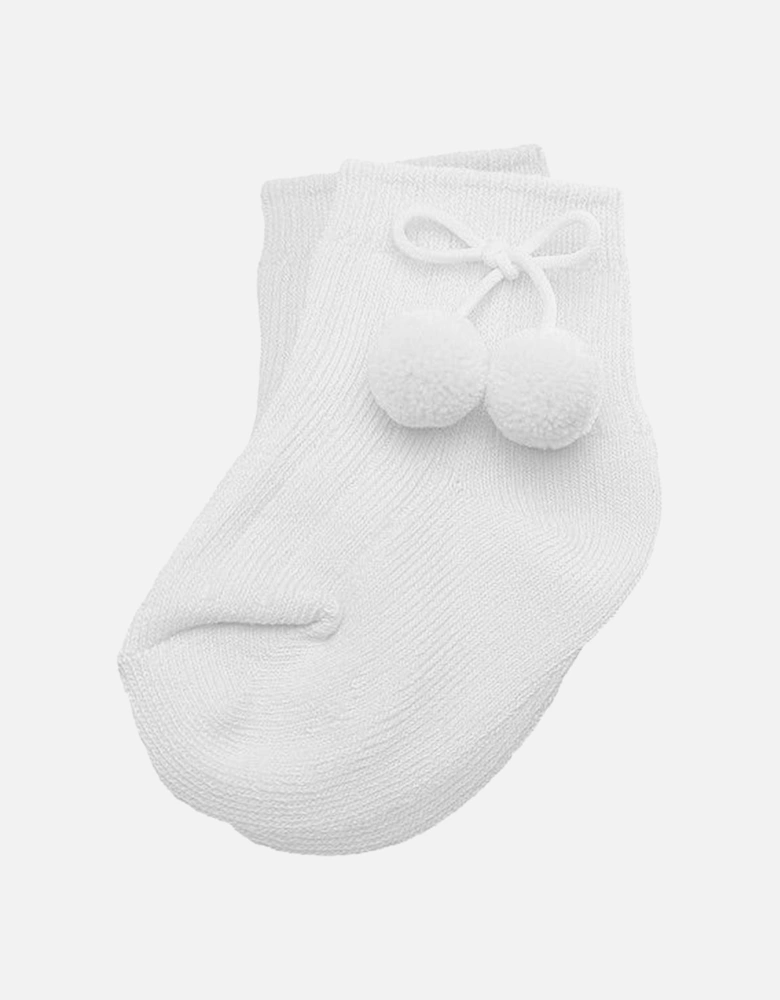 White Pom Pom Ankle Socks