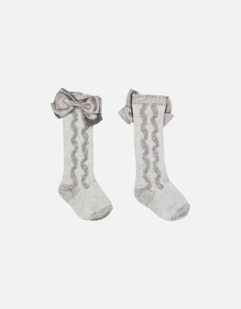 Grey Knee High Bow Socks