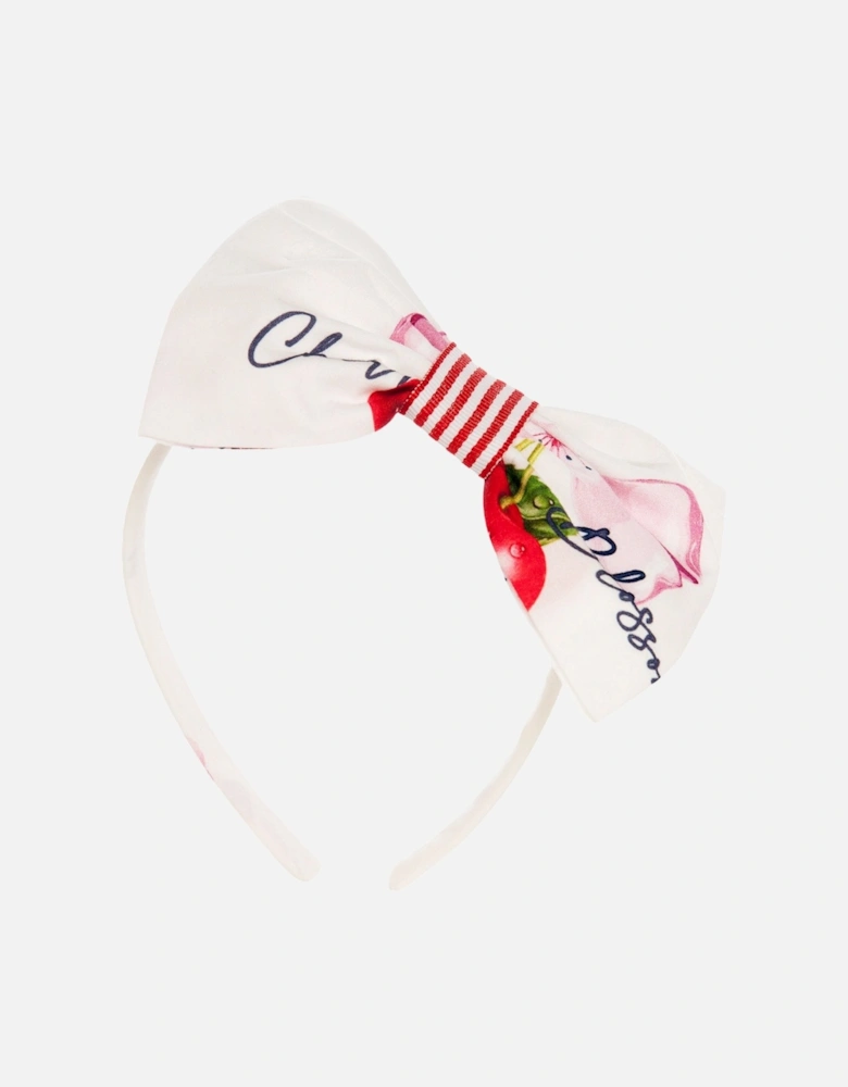 White Cherry Bow Hairband
