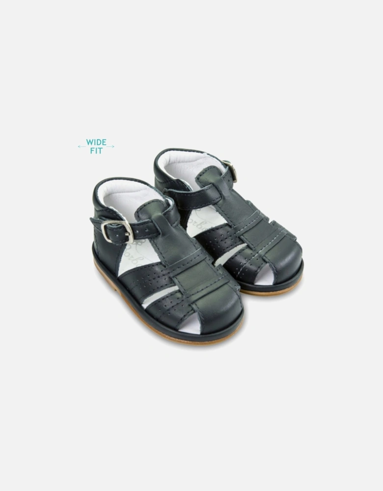 Navy Leather Augusto T-Bar Sandal