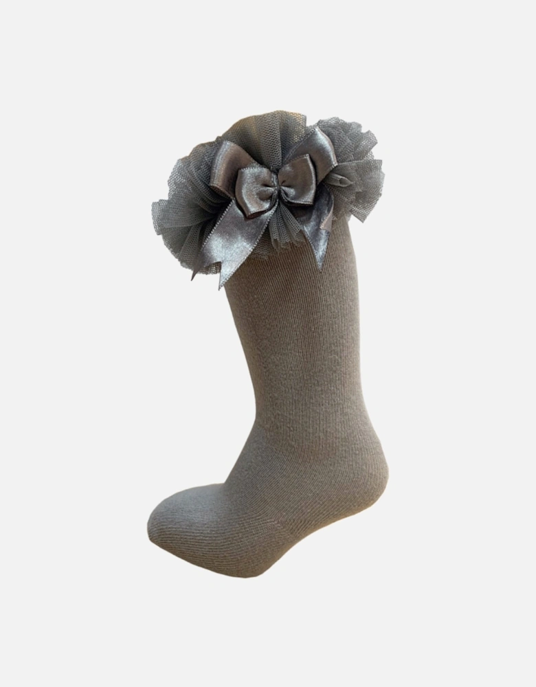 Grey Knee High Tulle Socks