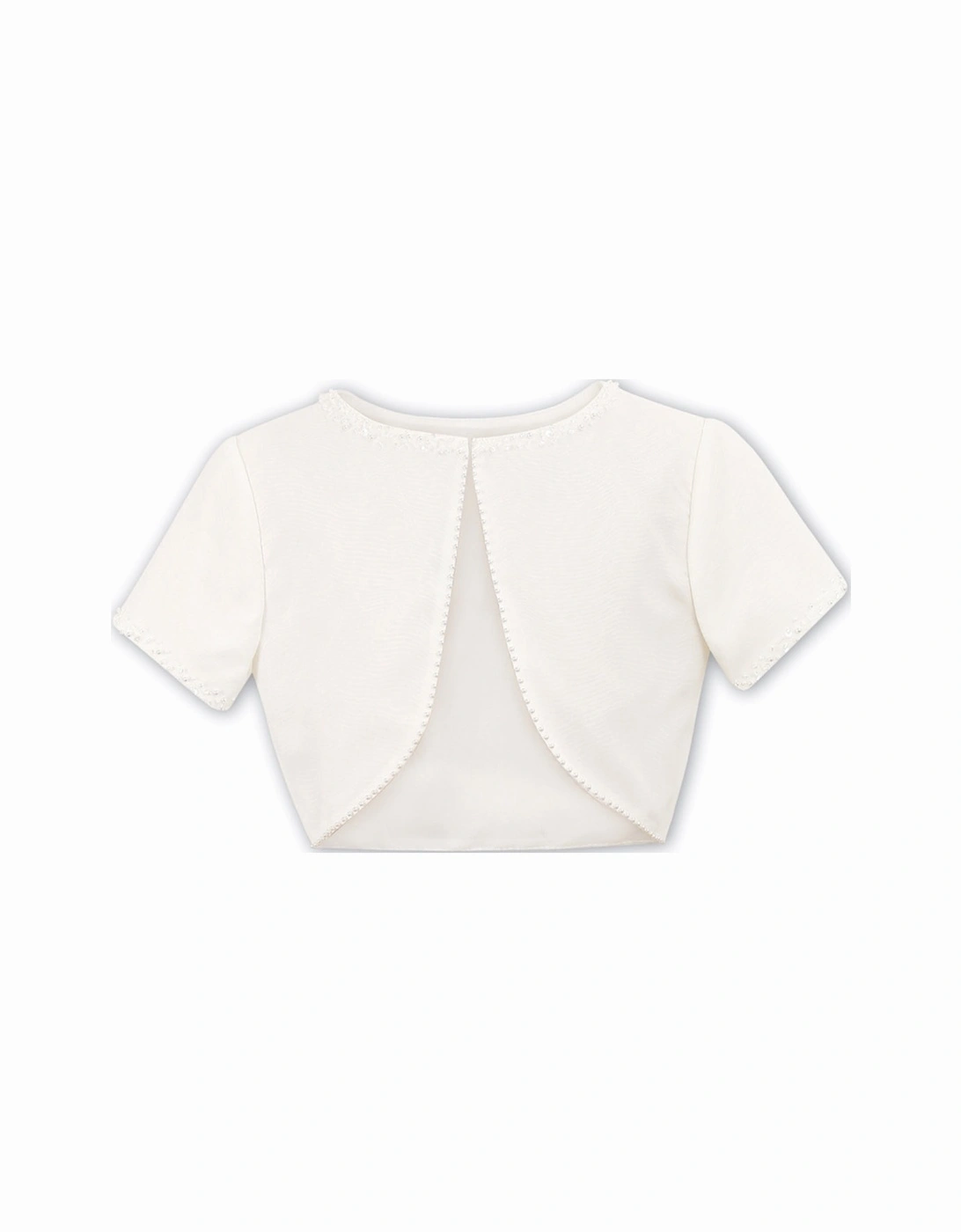 Girls Short Sleeve Ivory Satin Bolero, 2 of 1