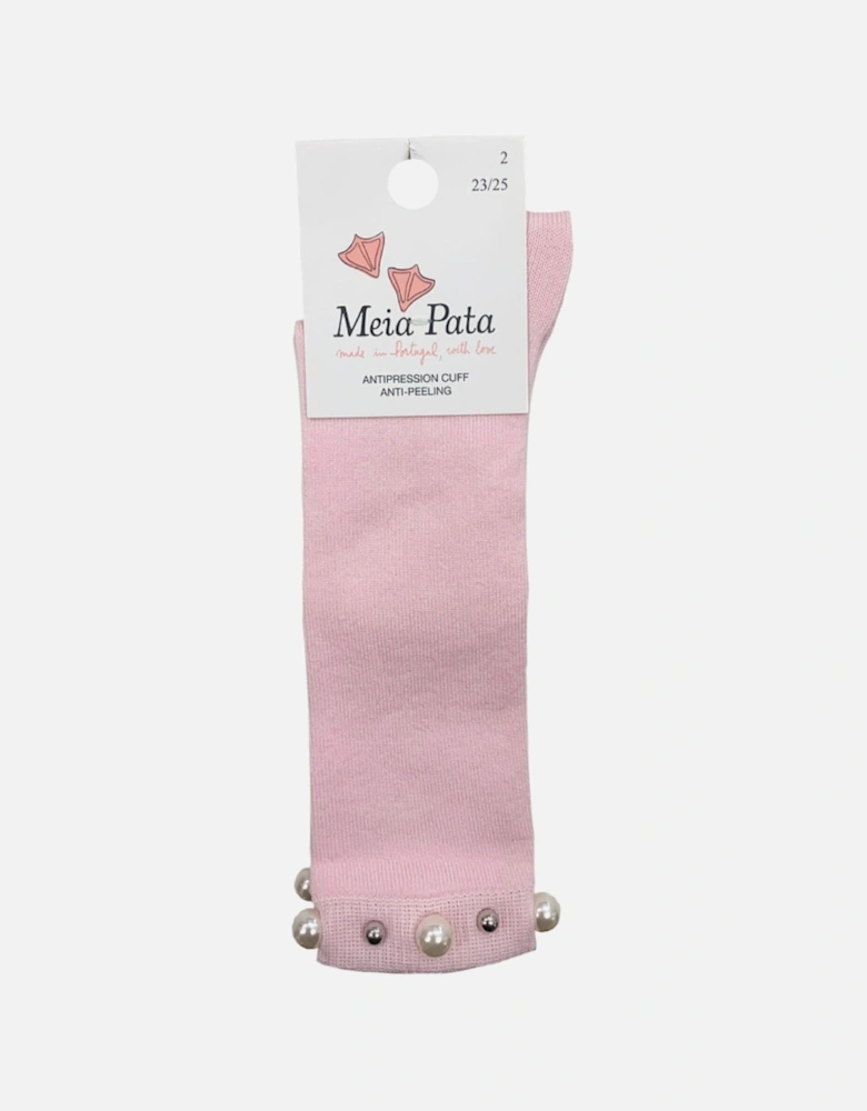 Pink Knee High Pearl Socks