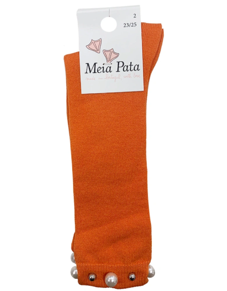 Orange Knee High Pearl Socks