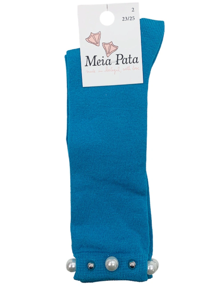 Electric Blue Knee High Pearl Socks