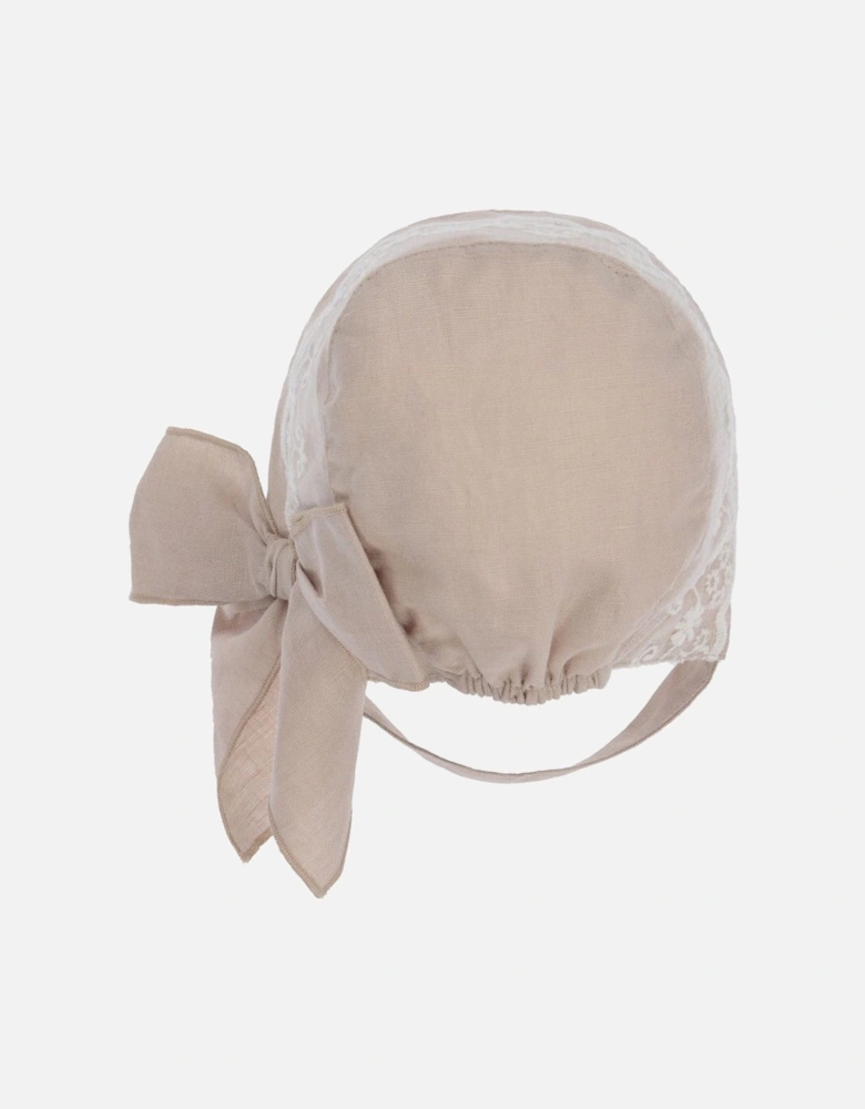 Beige Linen Lace Bonnet