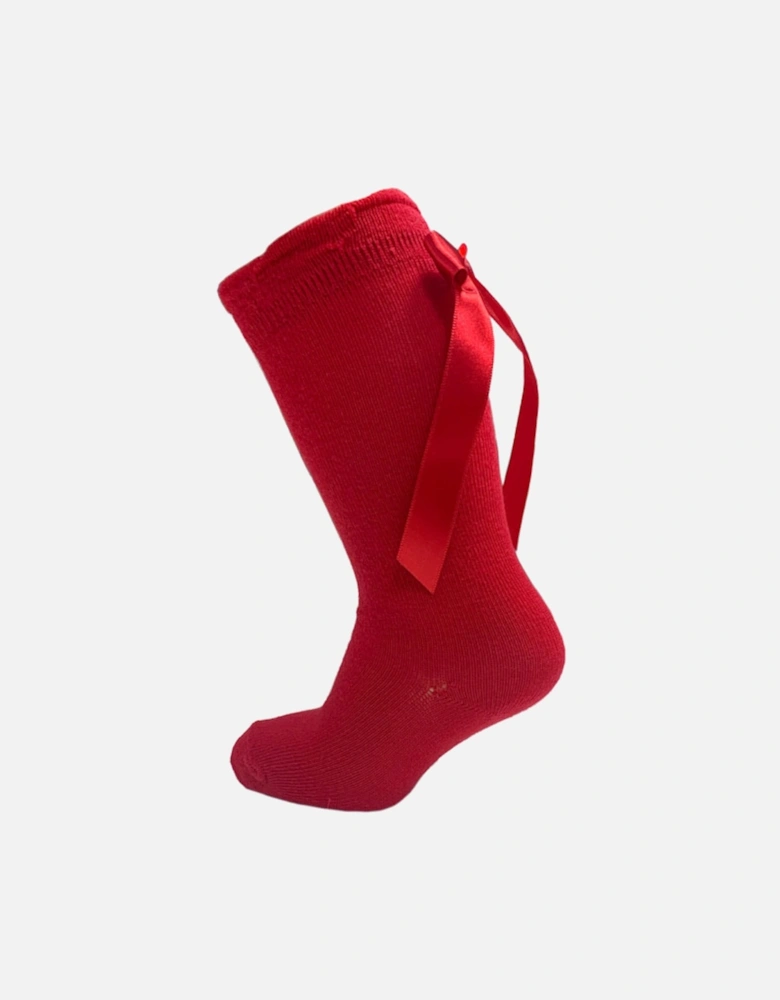 Red Knee High Bow Socks