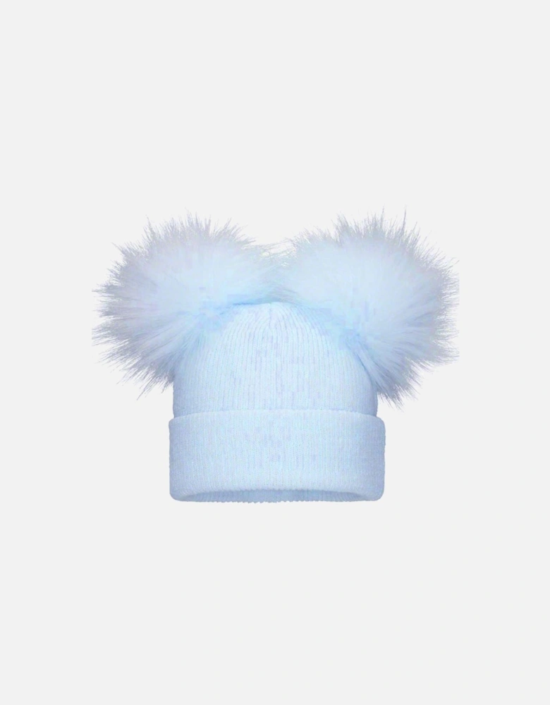 Blue Double Pom Baby Hat