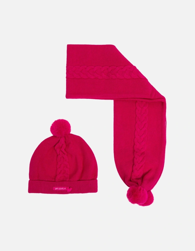 Baby Fuchsia Knit Hat and Scarf
