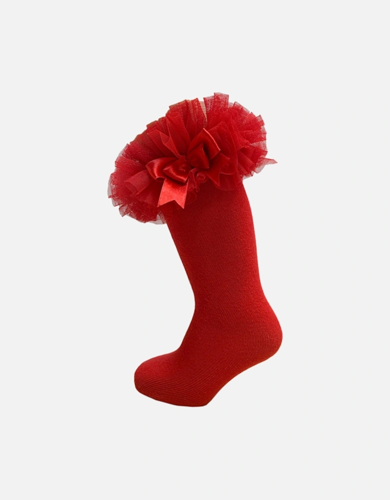 Red Knee High Tulle Socks