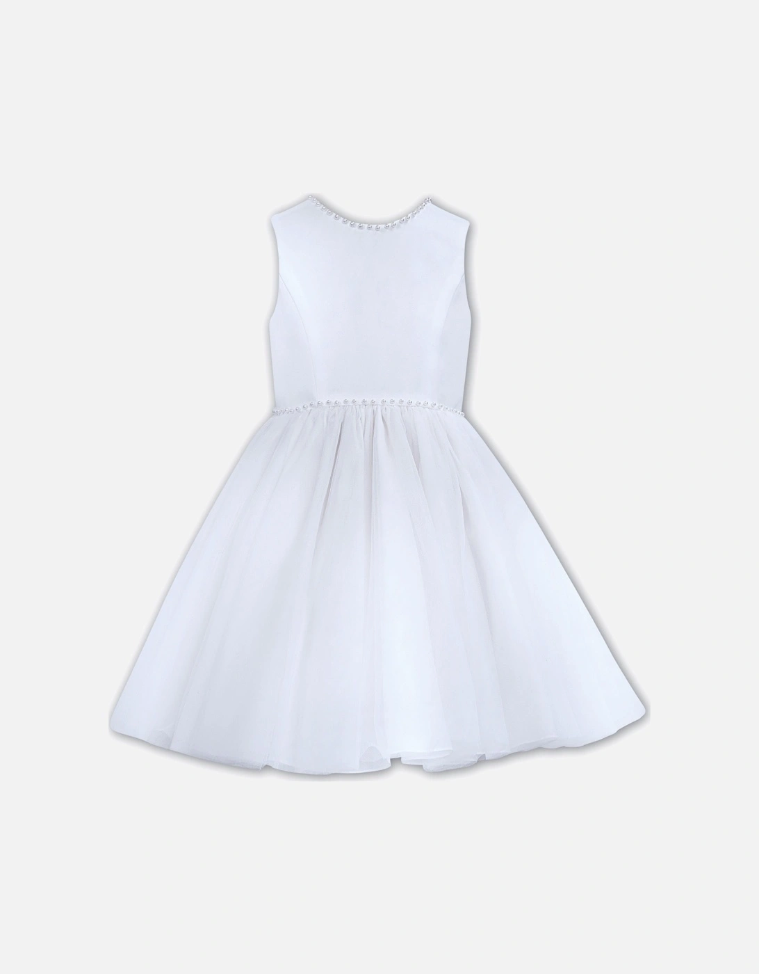 Girls White Pearl V Back Ballerina Length Dress